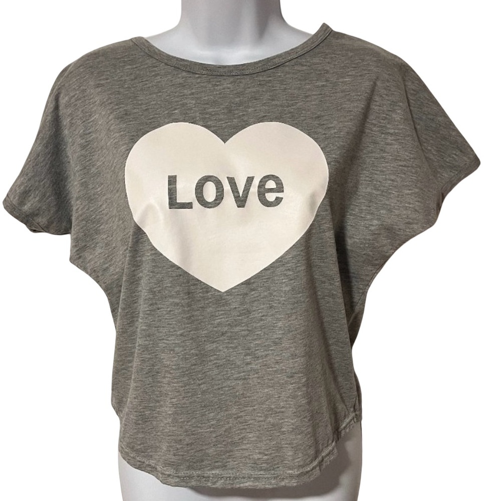 Gray short sleeve shirt with "LOVE" decal  Size 14Y